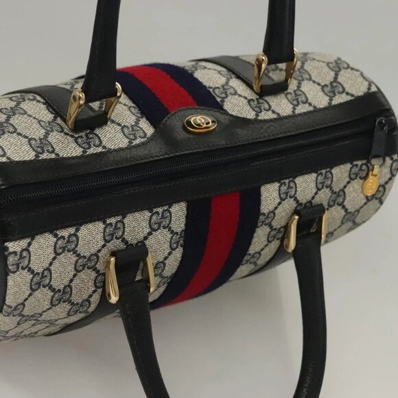 GUCCI GG Supreme Sherry Line Hand Bag PVC Navy Gold Red 69 02 006 Auth 136050 - Picture 7 of 16